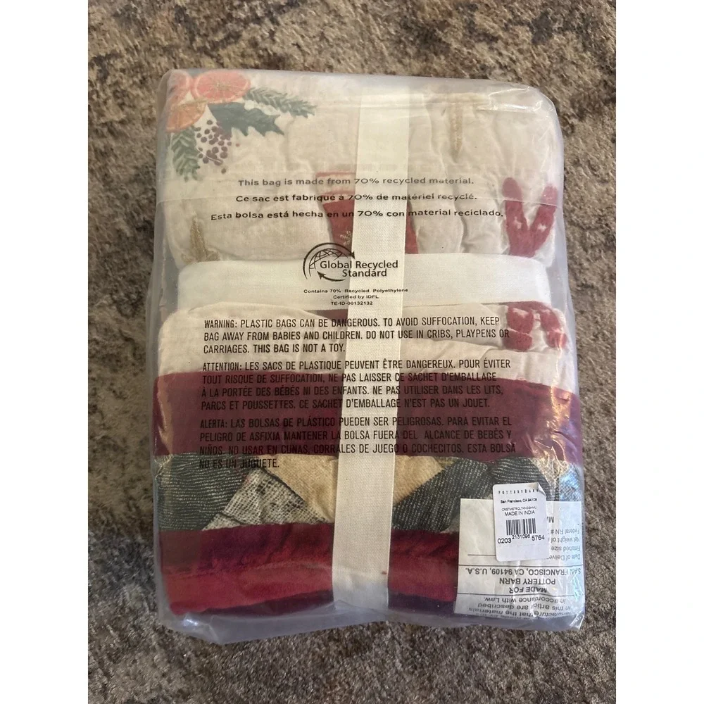2 Pottery barn Deck the Halls Christmas Tree Reversible Quilted Sham king new